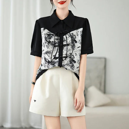 Oversized Zomer Chinese Stijl Print Shirts Tops voor Dames