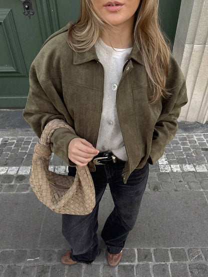 Oversized bomberjack met rits en opstaande kraag