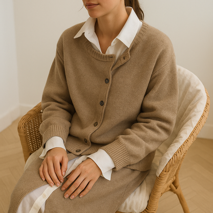 Oversized knoopvest van kasjmier met v-hals