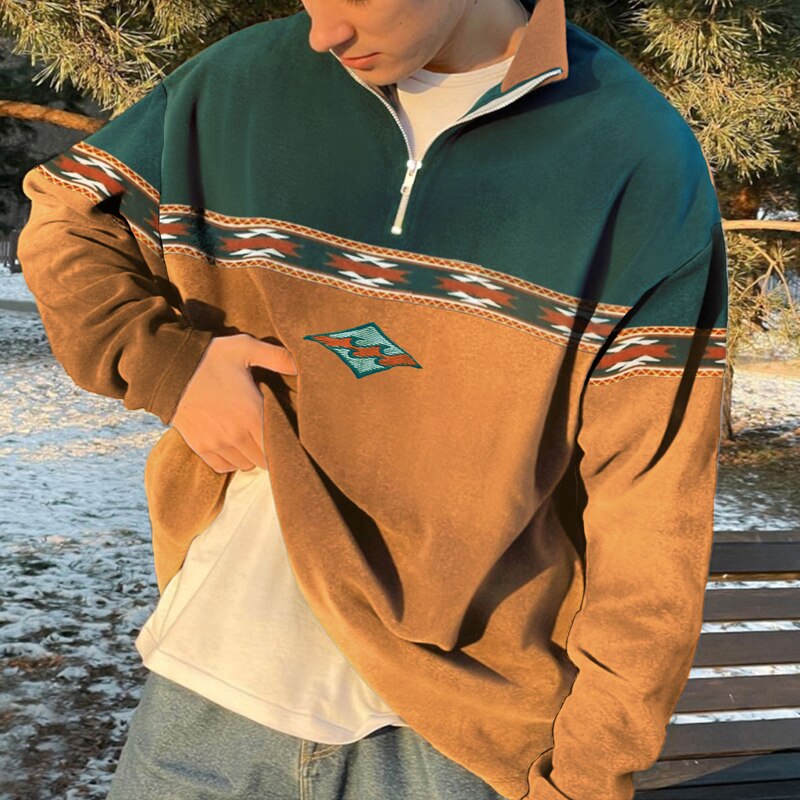 Oversized Trui met Rits en Geometrische Patronen - Mode Vibes