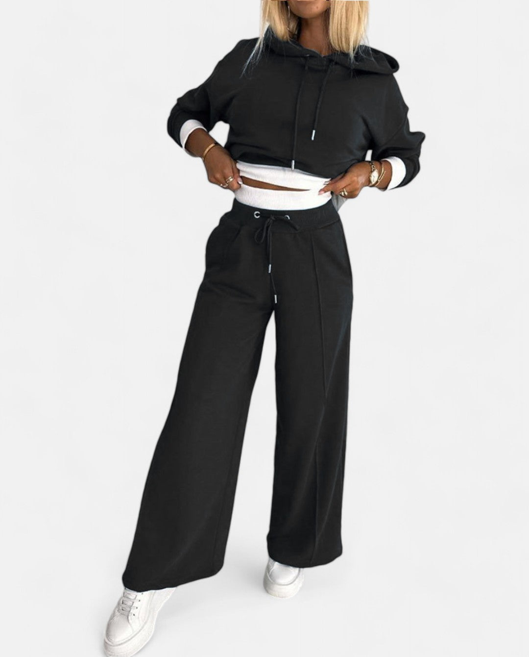 Hoodie Set met Wijde Pijpen Tweekleurig - Mode Vibes