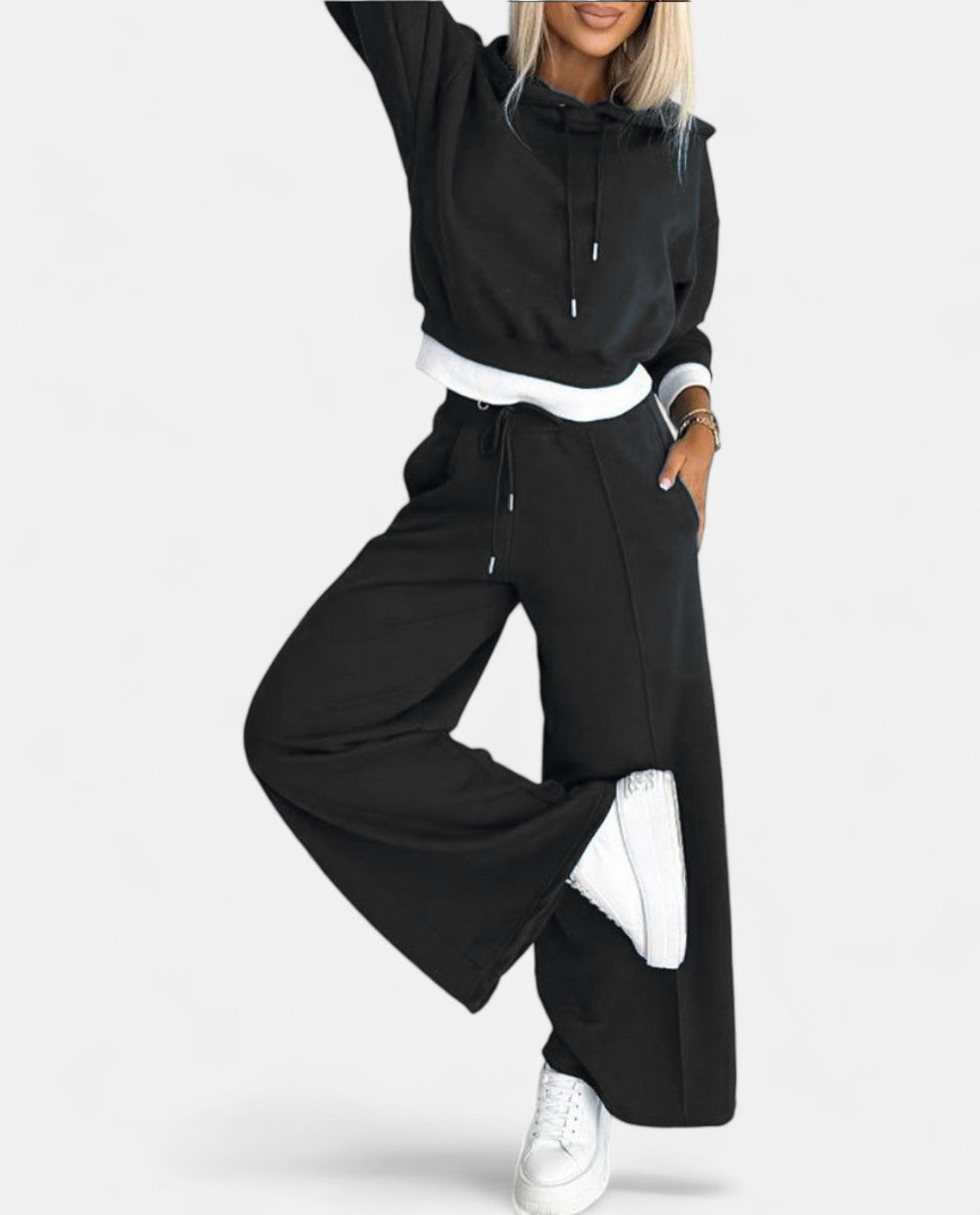 Hoodie Set met Wijde Pijpen Tweekleurig