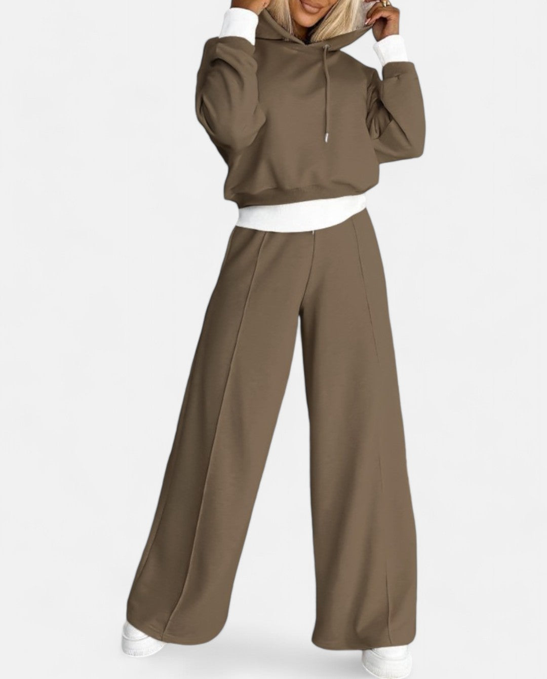 Hoodie Set met Wijde Pijpen Tweekleurig
