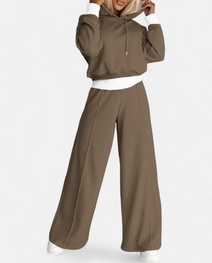 Hoodie Set met Wijde Pijpen Tweekleurig