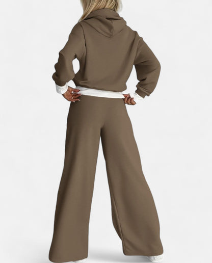 Hoodie Set met Wijde Pijpen Tweekleurig
