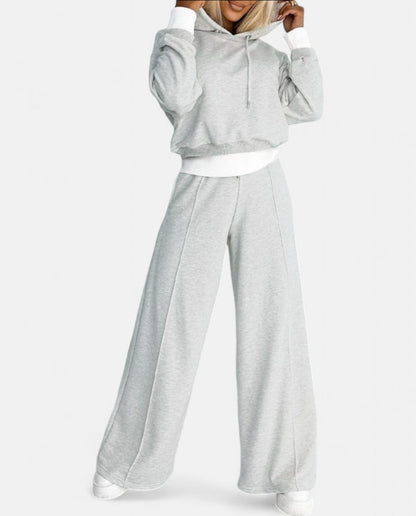 Hoodie Set met Wijde Pijpen Tweekleurig