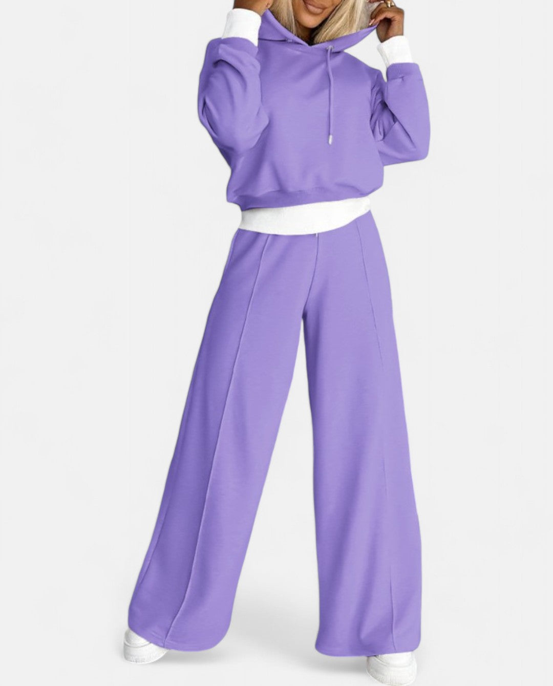 Hoodie Set met Wijde Pijpen Tweekleurig