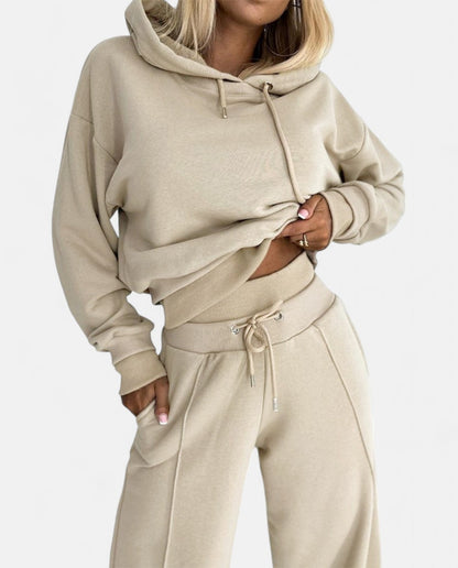 Hoodie Set met Wijde Pijpen Tweekleurig