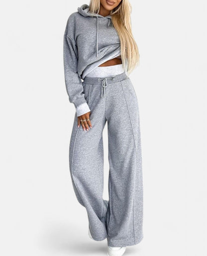 Hoodie Set met Wijde Pijpen Tweekleurig
