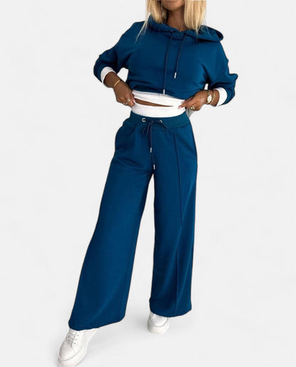 Hoodie Set met Wijde Pijpen Tweekleurig