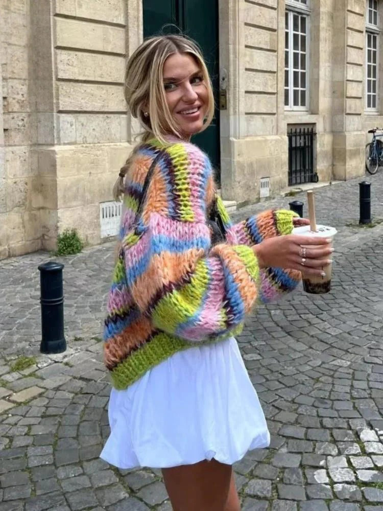 Kort Gebreid Vest met Pofmouwen voor Vrouw - Mode Vibes