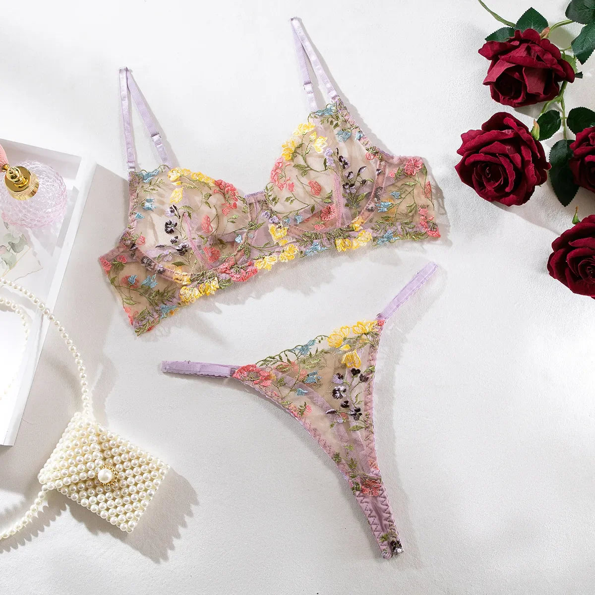 Kantige Lingerie Set Tweedelig met Borduurwerk