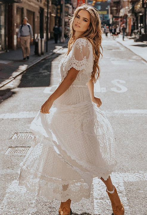 Witte Kanten Jurk Elegante Vrouwelijke Zomerjurk - Mode Vibes
