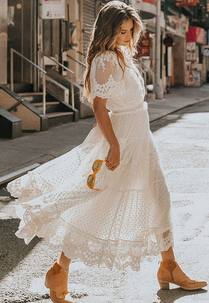 Witte Kanten Jurk Elegante Vrouwelijke Zomerjurk