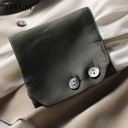 Patchwork Silk Turn-Down Collar Blouse - Elegance Essentials