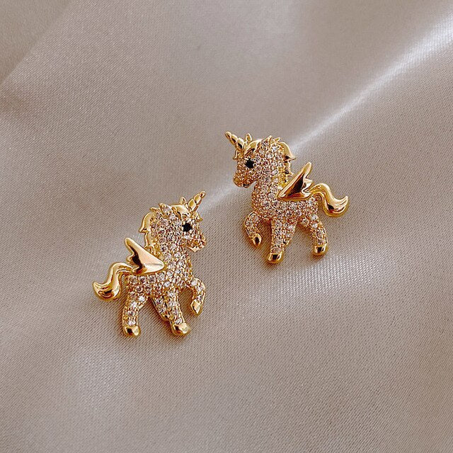 Eenhoorn Oorbellen Gouden Zirkonia Schattig Celestia - Mode Vibes