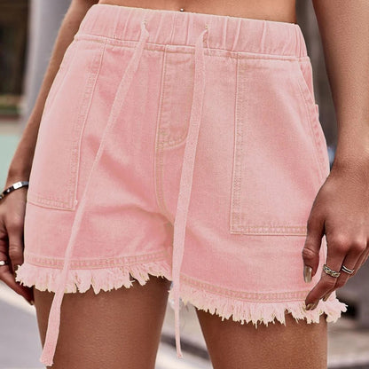 Dames Denim Shorts Zomer Comfortabel met Franje Elastisch
