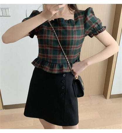 Maison Chic Parisienne Gebloemde Blouse met Korte Mouwen en Vierkante Hals