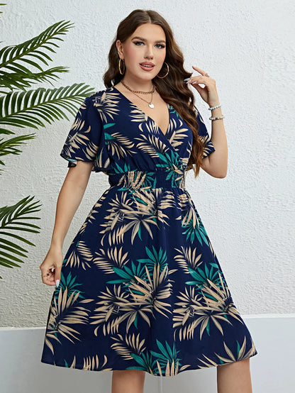 ModeMeesteres Plus Size Bloemenprint Gewikkelde V-Hals Jurken