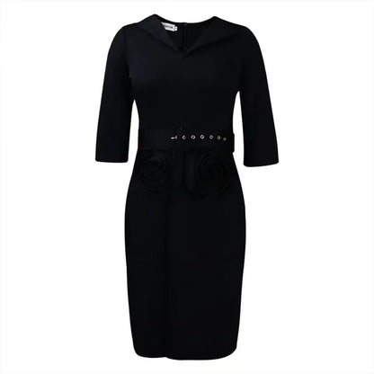 Plus Size Elegante V-hals Potloodjurk met Riem