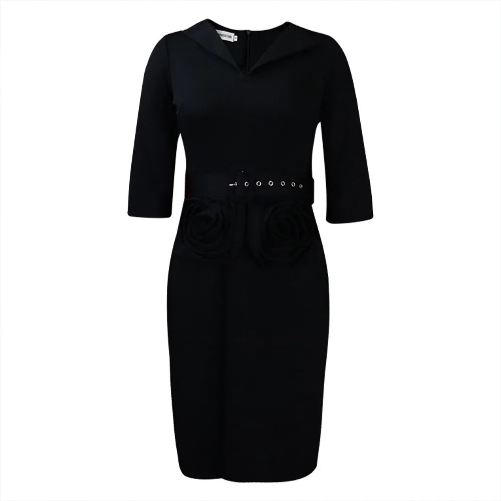 Plus Size Elegante V-hals Potloodjurk met Riem