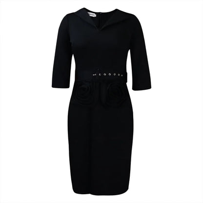 Plus Size Elegante V-hals Potloodjurk met Riem