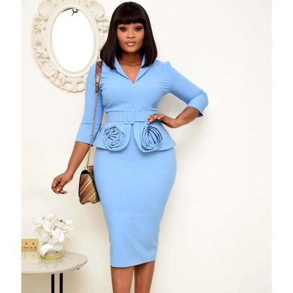 Plus Size Elegante V-hals Potloodjurk met Riem