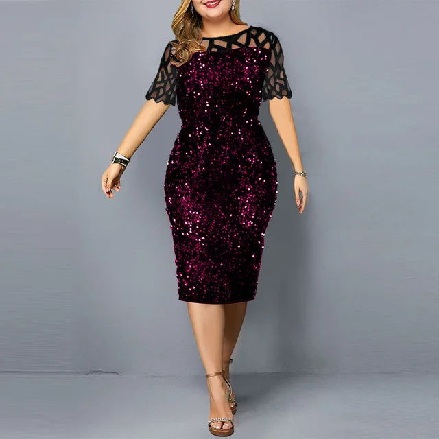 Plus Size Lovertjes Midi Jurk - Stijlvolle Elegantie