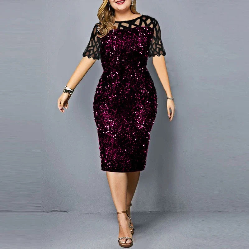 Plus Size Lovertjes Midi Jurk - Stijlvolle Elegantie