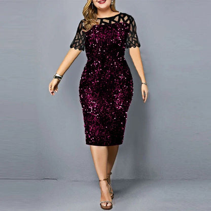 Plus Size Lovertjes Midi Jurk - Stijlvolle Elegantie