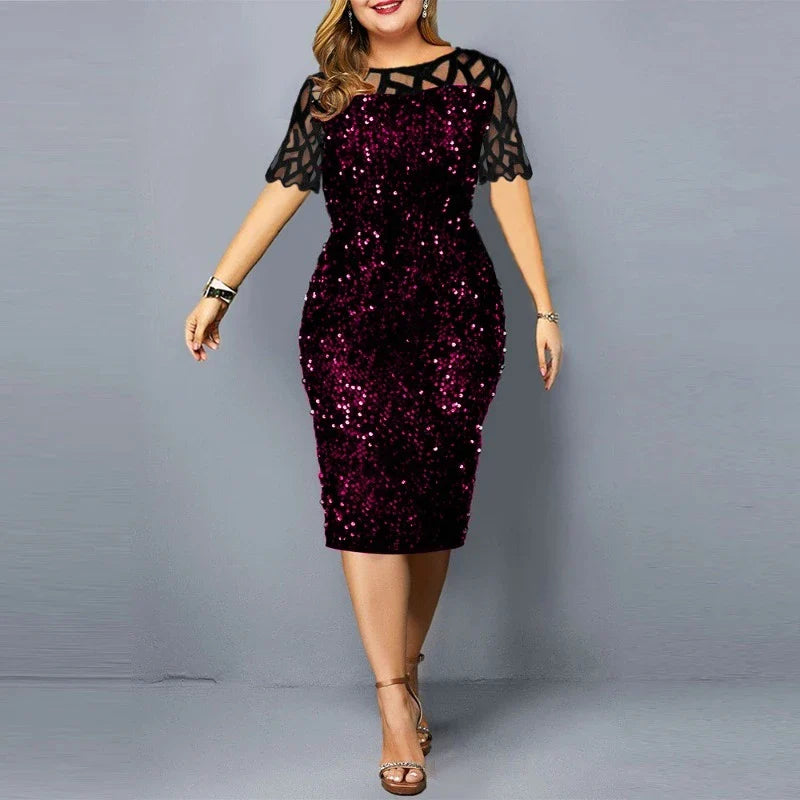 Plus Size Lovertjes Midi Jurk - Stijlvolle Elegantie