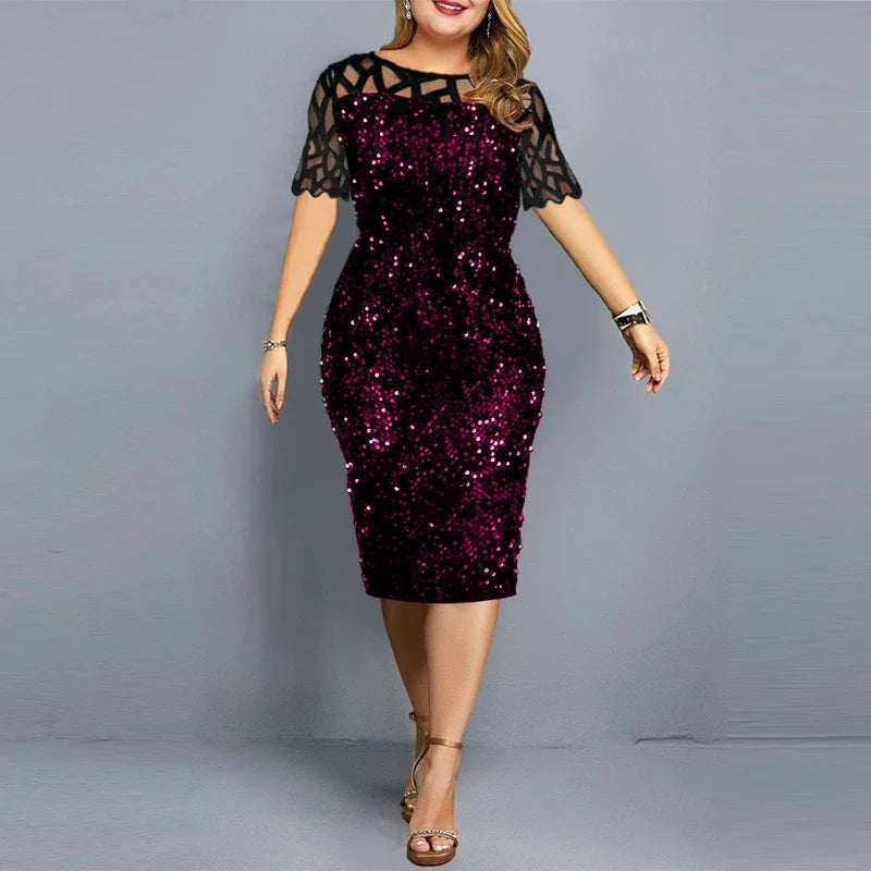 Plus Size Lovertjes Midi Jurk - Stijlvolle Elegantie