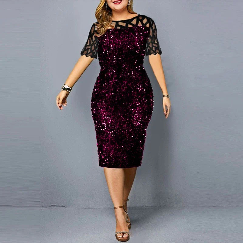 Plus Size Lovertjes Midi Jurk - Stijlvolle Elegantie