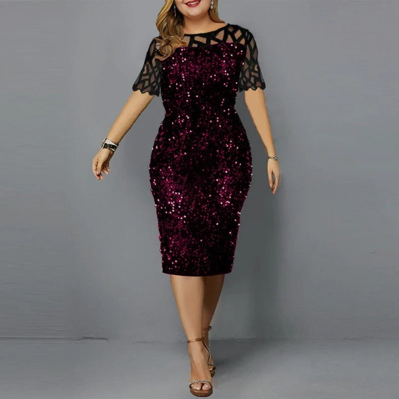 Plus Size Lovertjes Midi Jurk - Stijlvolle Elegantie