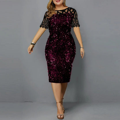 Plus Size Lovertjes Midi Jurk - Stijlvolle Elegantie