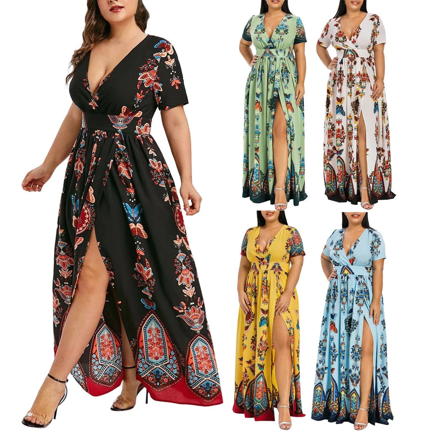 Vlinder Print Plus Size Lange Jurk Butterfly Chic
