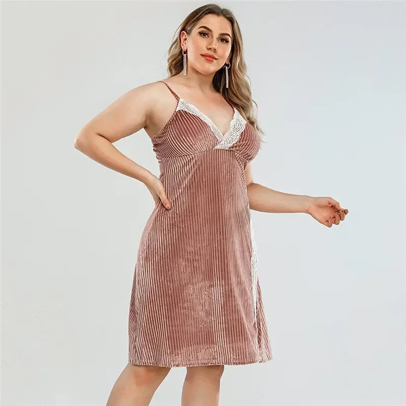 Comfortabele Ribgebreide Kant Mini Nachthemd voor Curve Vrouwen