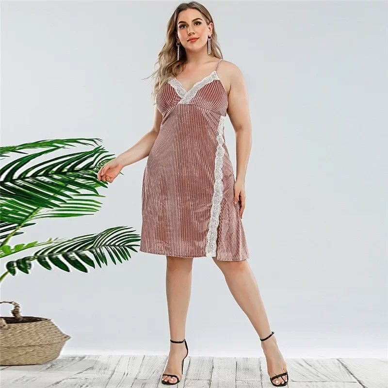 Comfortabele Ribgebreide Kant Mini Nachthemd voor Curve Vrouwen