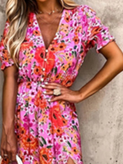 Plus Size Bloemenprint Split Jurk