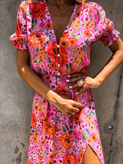 Plus Size Bloemenprint Split Jurk