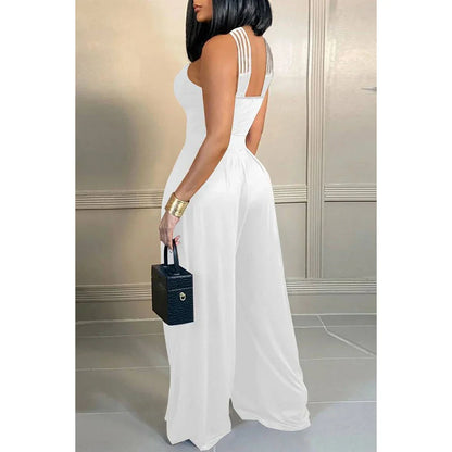 Belle Plus Size Witte Dagelijkse Hollow Out V-hals Strappy Mouwloze Jumpsuit