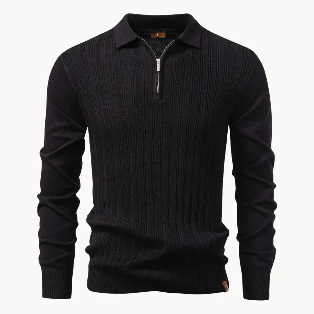 Polo met ribgebreid patroon en korte ritssluiting