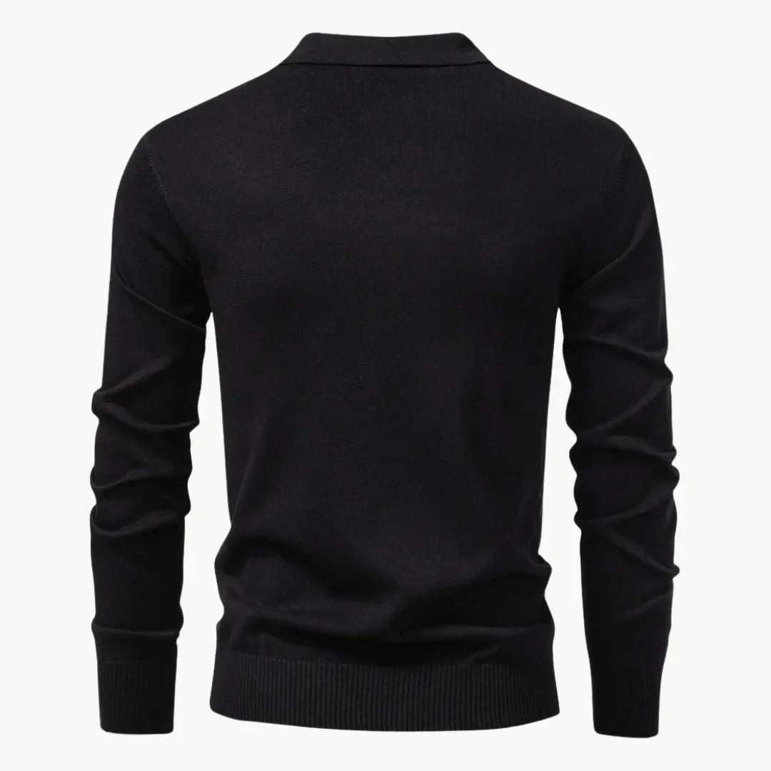 Polo met ribgebreid patroon en korte ritssluiting