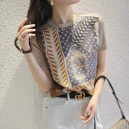 Elegante Satijnen Zomerblouse met Print