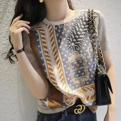 Elegante Satijnen Zomerblouse met Print