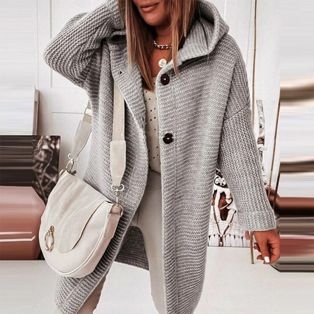 Damesvest Gebreid Met Capuchon Knoopsluiting - Mode Vibes