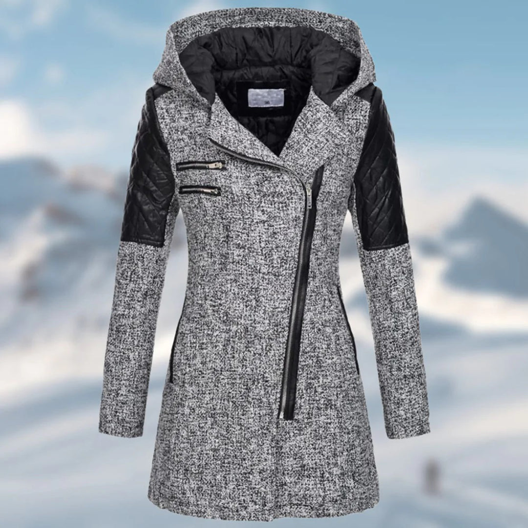 Dames Jas met Asymmetrische Rits en Capuchon