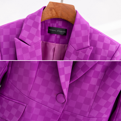 Geruite Blazer Elegante Stijl voor Dames
