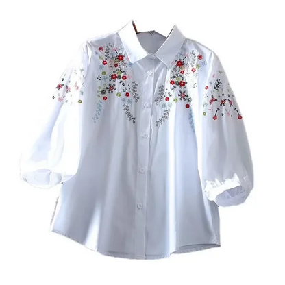 Pure Katoenen Blouse met Geborduurde Bloemen