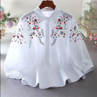 Pure Katoenen Blouse met Geborduurde Bloemen